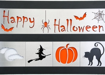 BLK HalloweenCatWitch 2 Row WBlack Frame